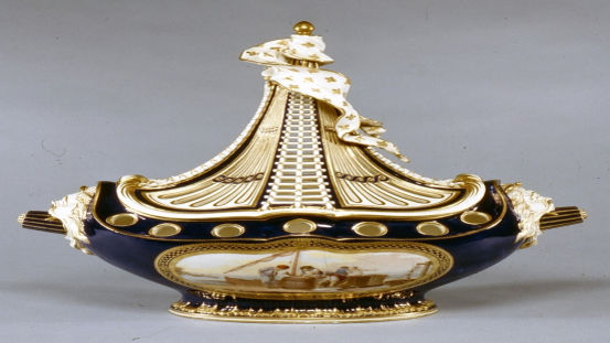 Sèvres pot-pourri vase in the shape of a ship, 1763, porcelain: https://commons.wikimedia.org/wiki/File:S%C3%A8vres_Porcelain_Manufactory_-_Potpourri_Vase_(Vase_potpourri_%C3%A0_vaisseau)_-_Walters_48559.jpg#/media/File:S%C3%A8vres_Porcelain_Manufactory_-_Potpourri_Vase_(Vase_potpourri_%C3%A0_vaisseau)_-_Walters_48559.jpg